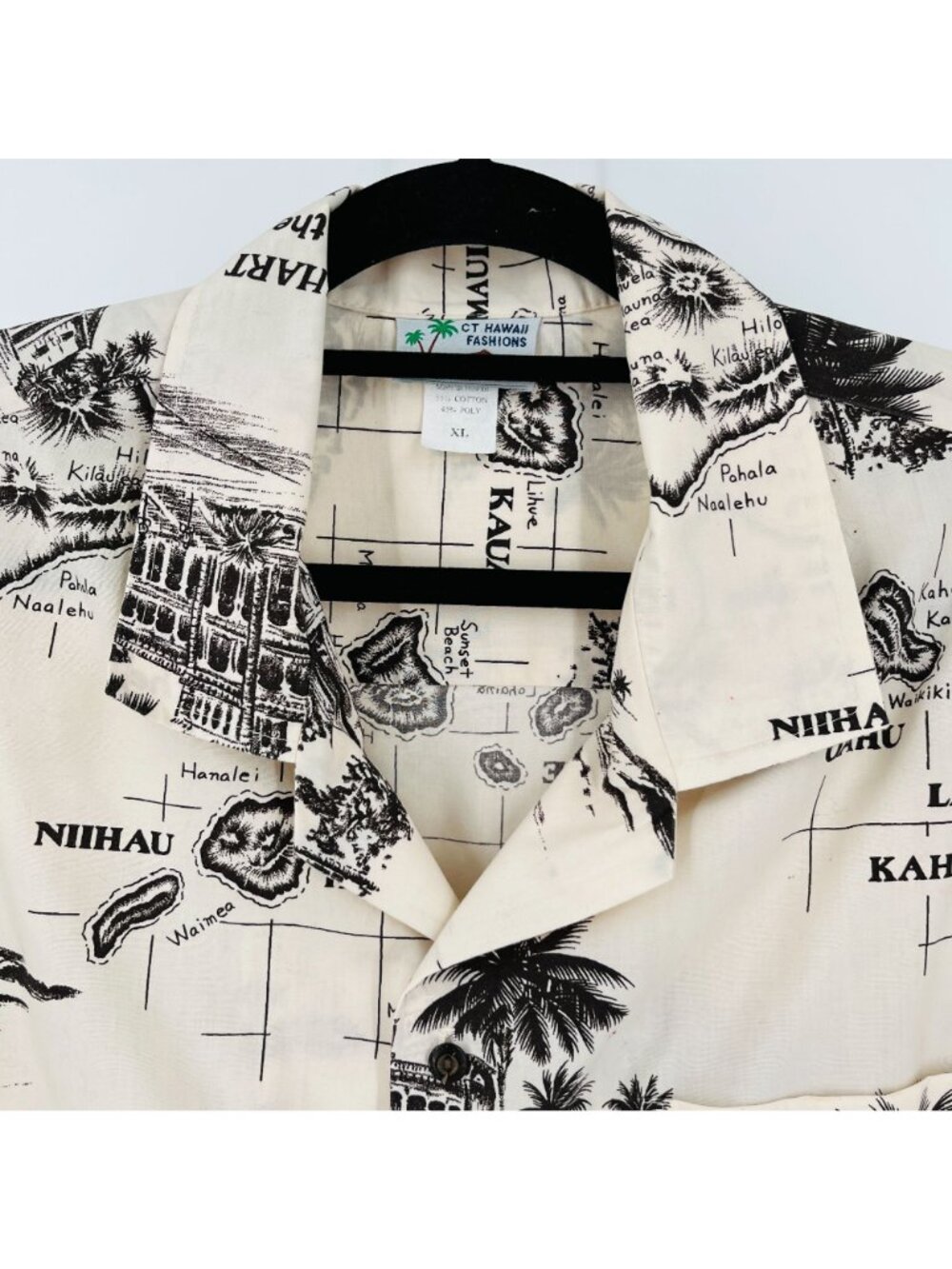 Hawiian Island Button Down Mens Short Sleeve Shirt Size XL Map - Picture 3 of 12